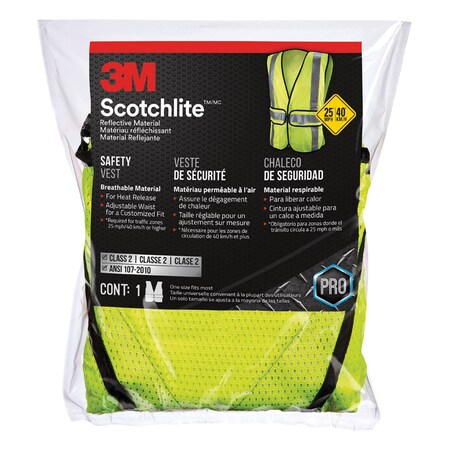 3M 3M Scotchlite Reflective Safety Vest with Reflective Stripe Yellow One Size Fits Most 94617-80030-PS